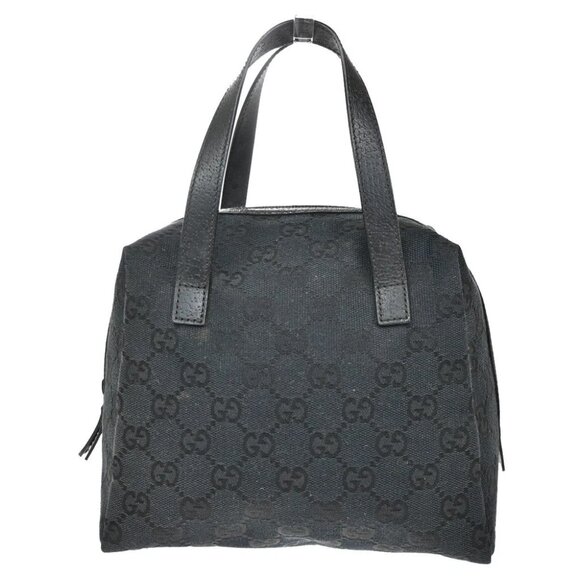 GUCCI GG Logo Pattern Shoulder Bag Canvas Leather Black Gold Italy - Picture 1 of 14